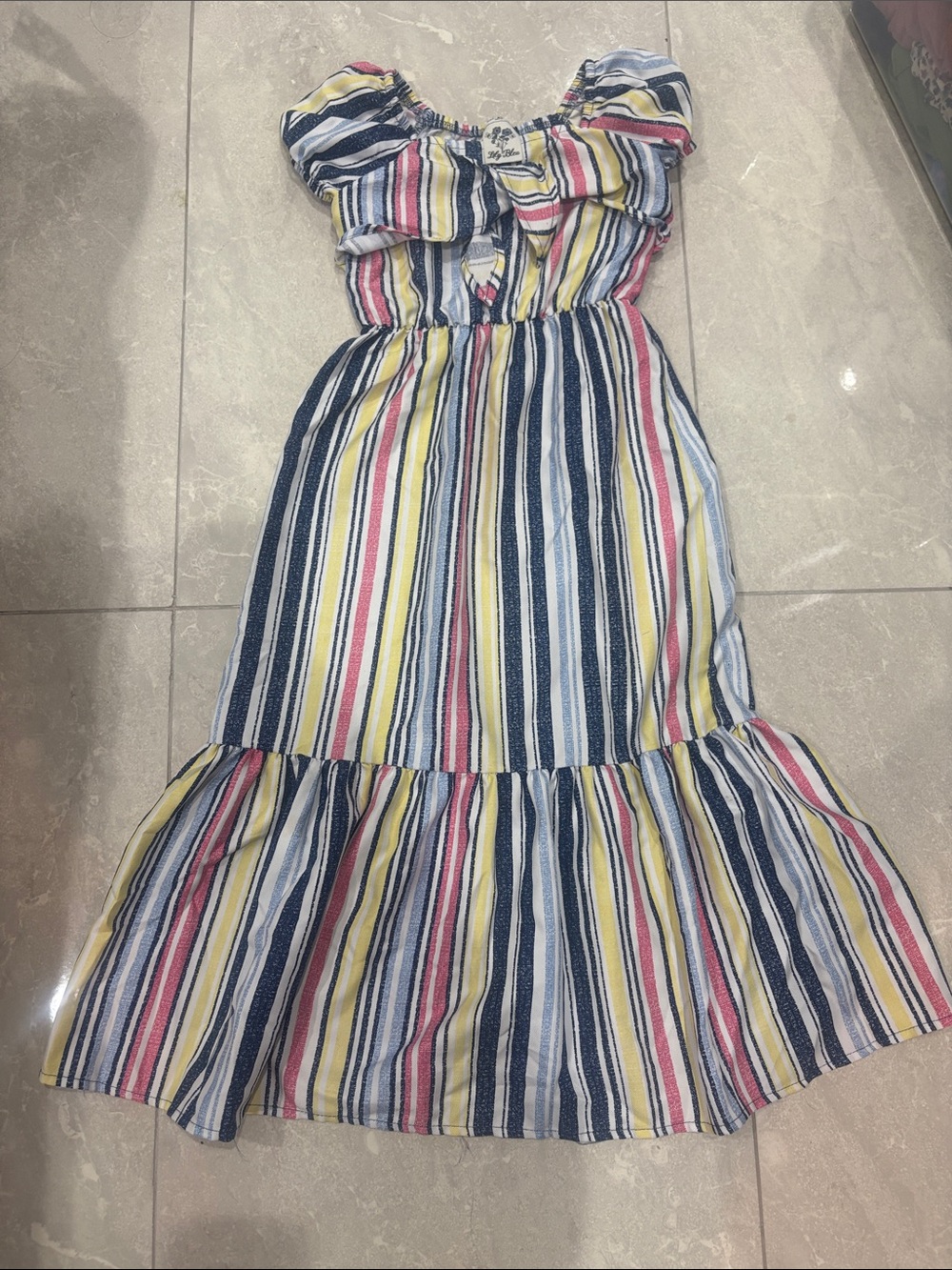 Girls Striped Off-Shoulder Sundress - Multicolor